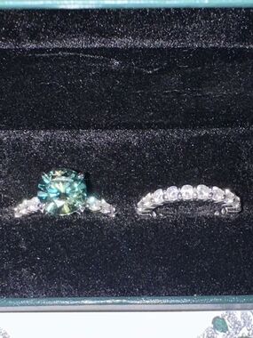 925 Sterling Silver Turquoise Moissanite Wedding Ring Set Size 7.5